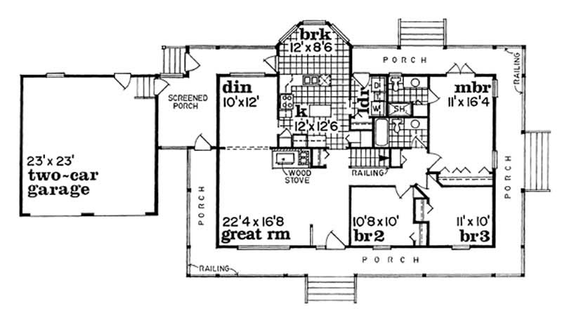 Floor Plan First Story of Country Plan #167-1076