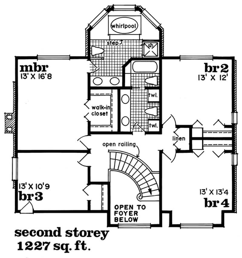 Floor Plan Second Story of European Plan #167-1080