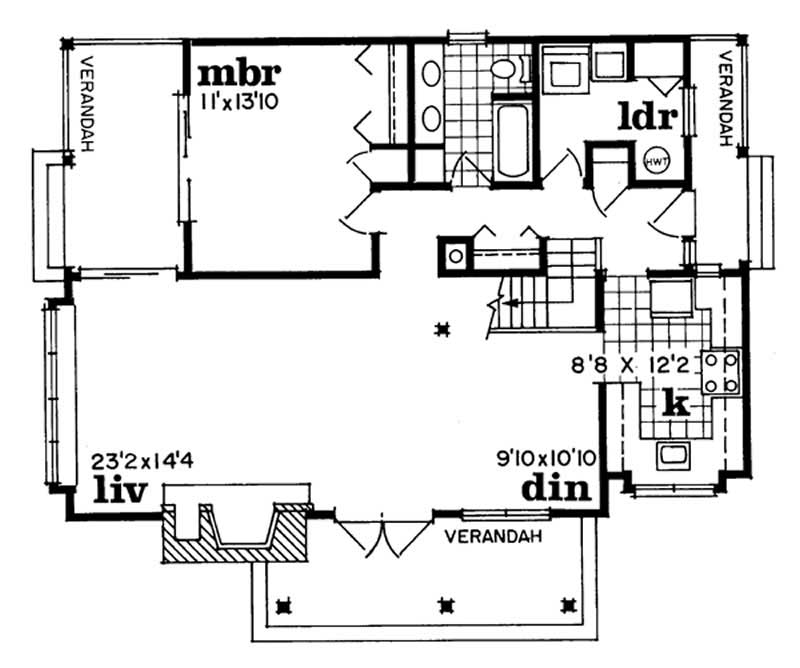 Floor Plan First Story of Log Cabin Plan #167-1086