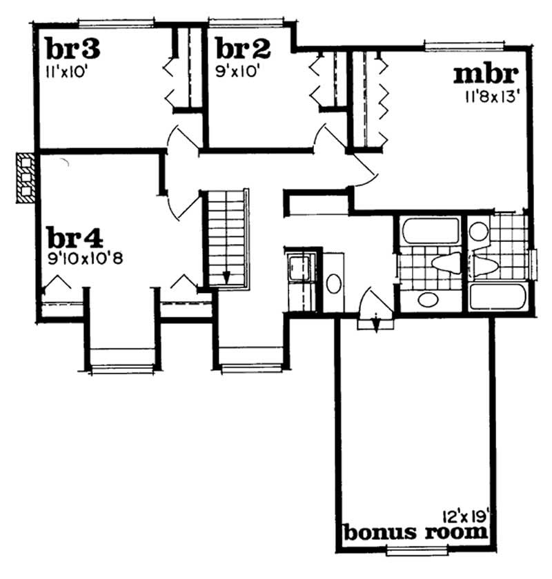 Floor Plan Second Story of Traditional Plan #167-1093