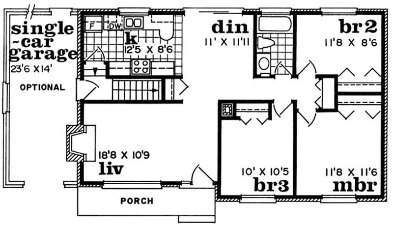 Floor Plan First Story of Ranch Plan #167-1096