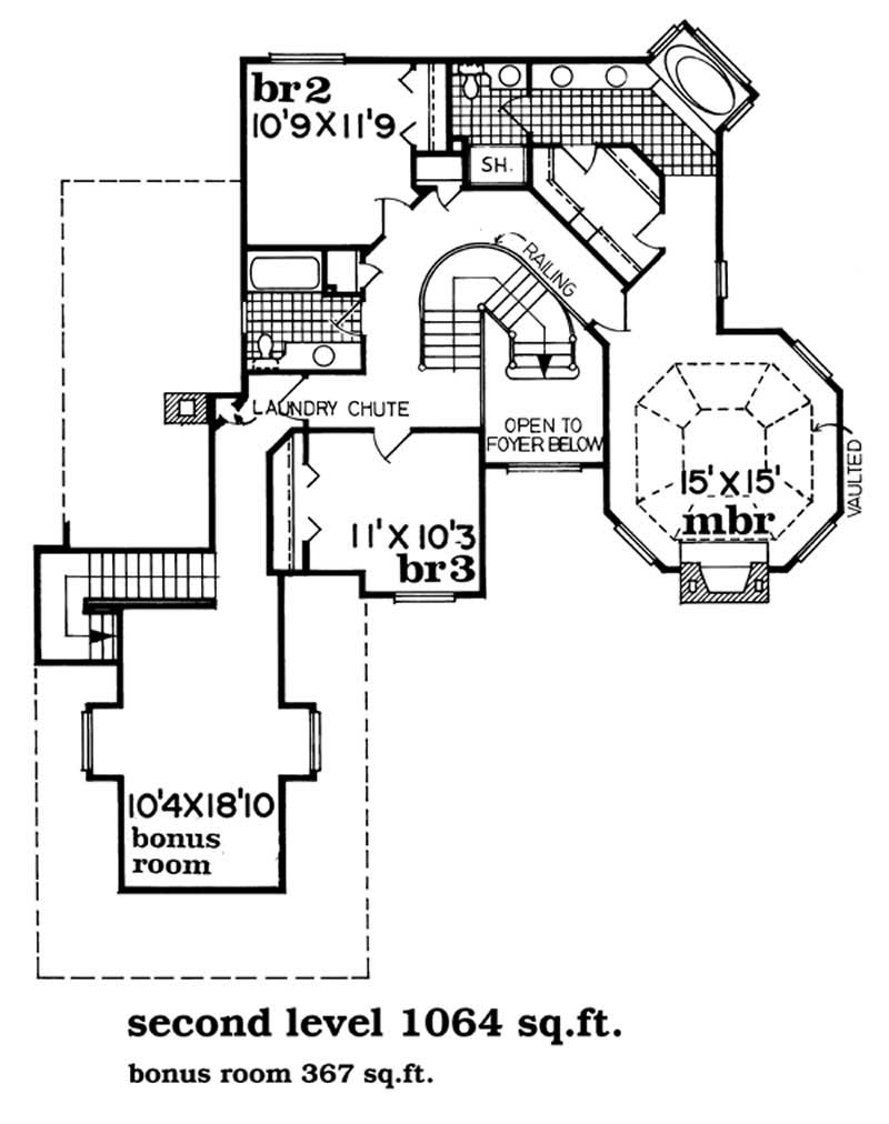 Floor Plan Second Story of European Plan #167-1103