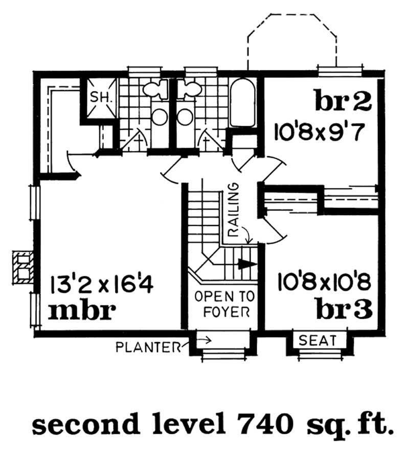 Floor Plan Second Story of Country Plan #167-1105