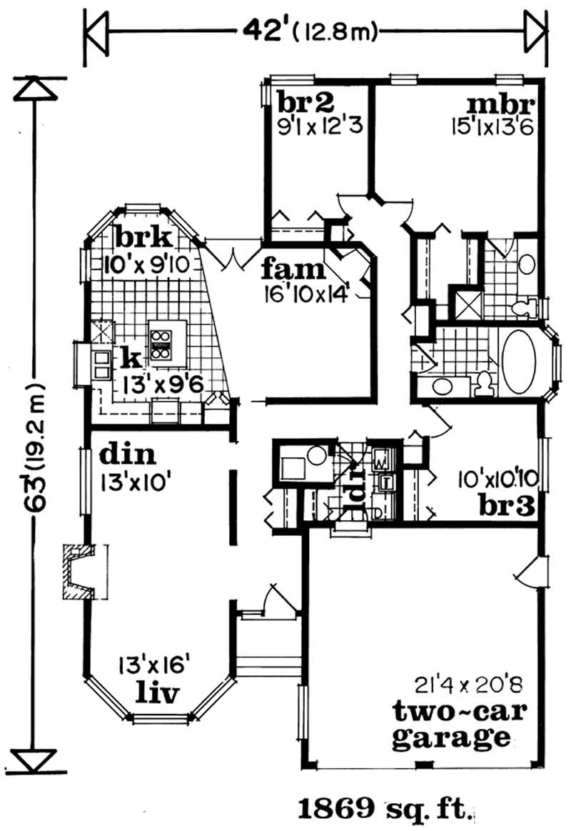 Floor Plan First Story of Ranch Plan #167-1111