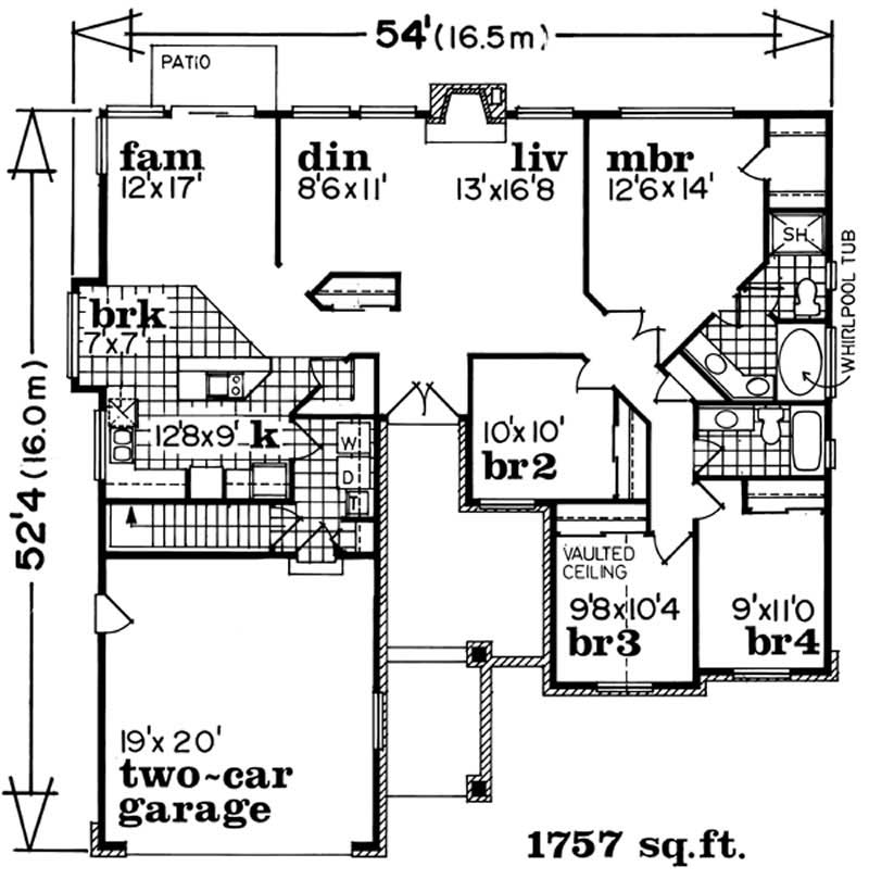Floor Plan First Story of Ranch Plan #167-1117