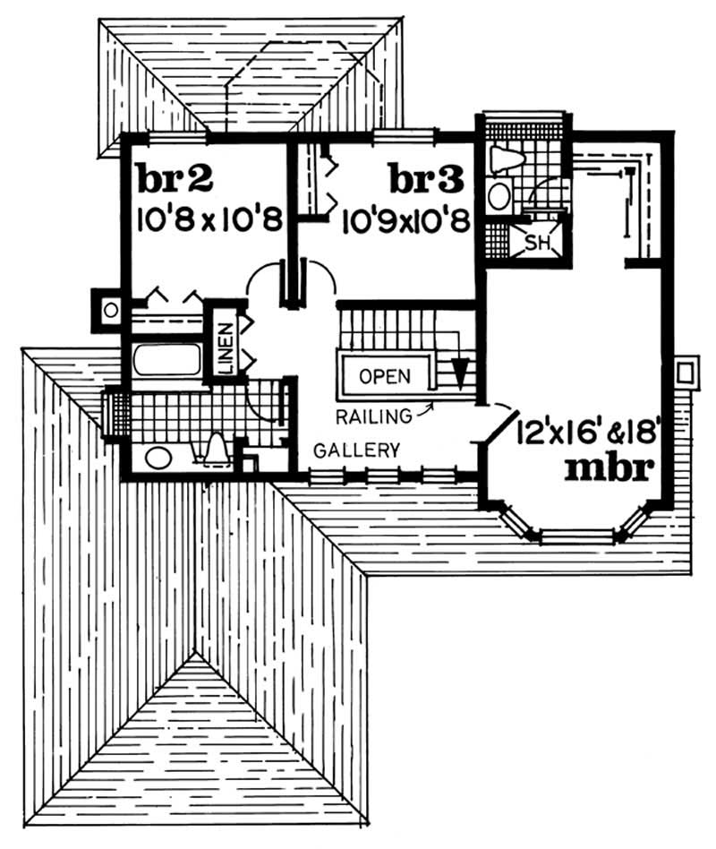 Floor Plan Second Story of Country Plan #167-1122
