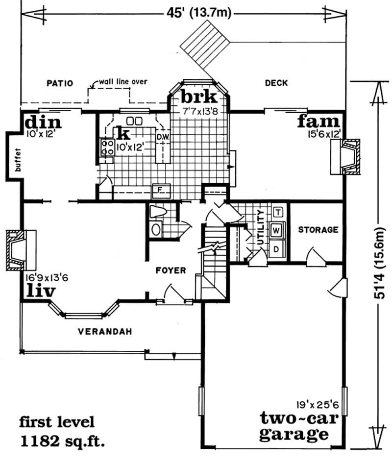 Floor Plan First Story of Country Plan #167-1130