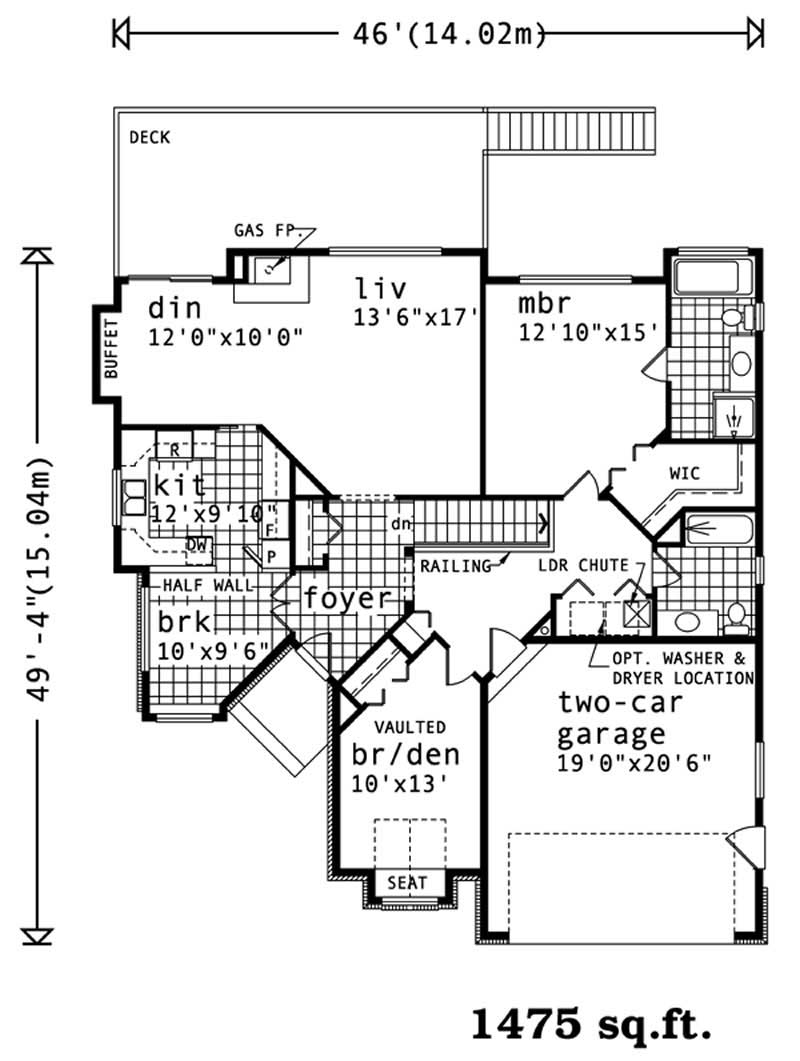 Floor Plan First Story of Ranch Plan #167-1136