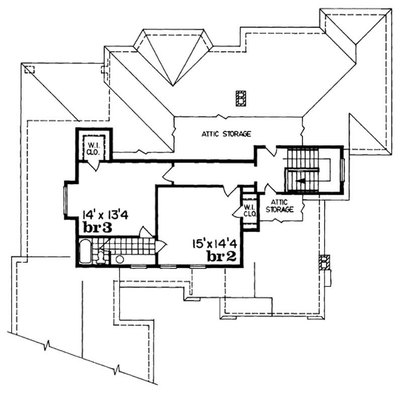 Floor Plan Second Story of European Plan #167-1139