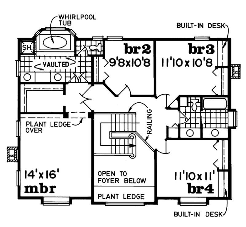 Floor Plan Second Story of Country Plan #167-1153
