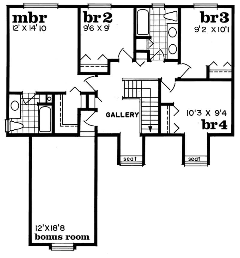 Floor Plan Second Story of Tudor Plan #167-1156