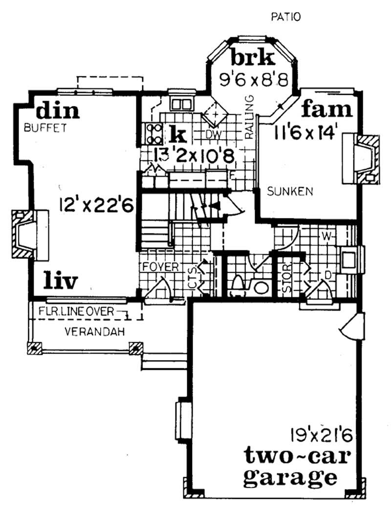 Floor Plan First Story of Ranch Plan #167-1157