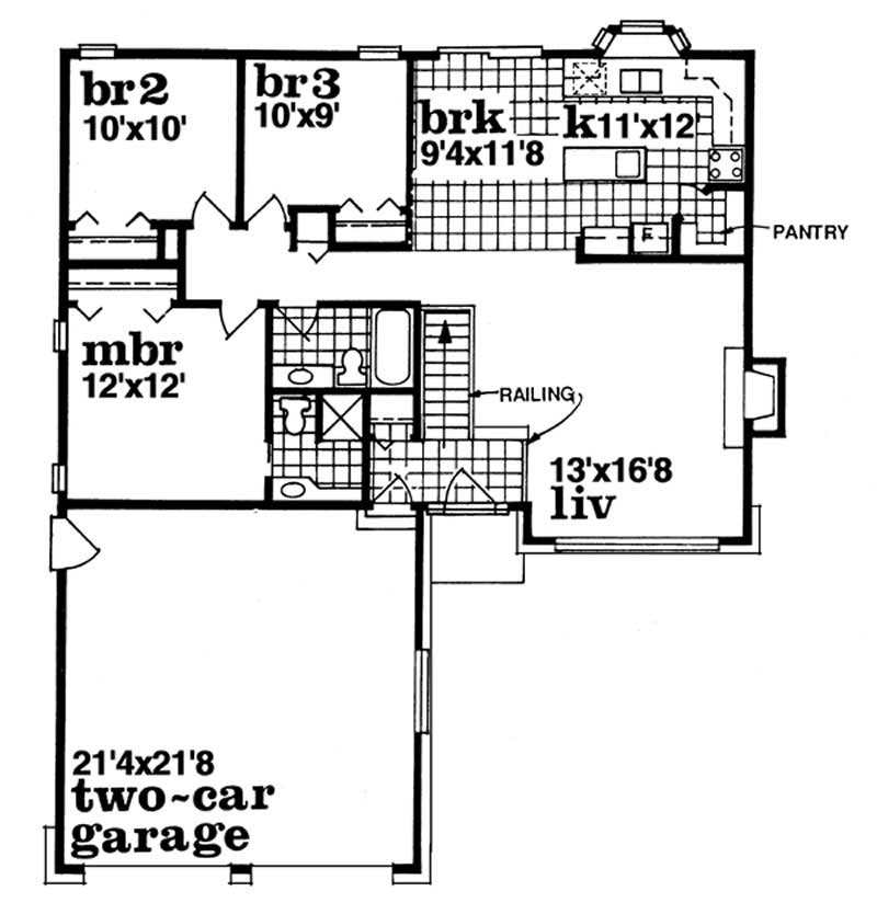 Floor Plan First Story of Ranch Plan #167-1163