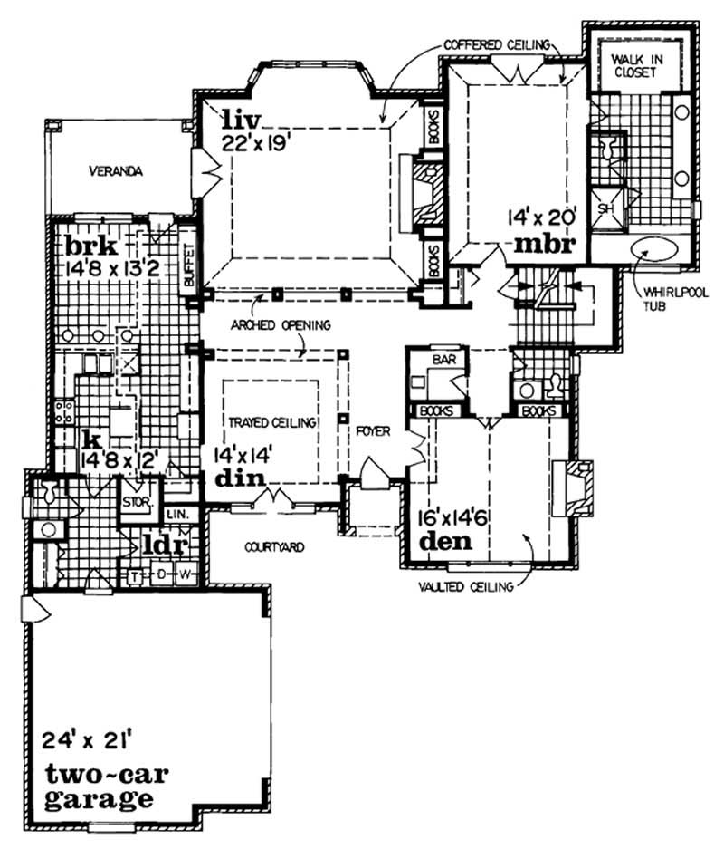 Floor Plan First Story of Coastal Plan #167-1166