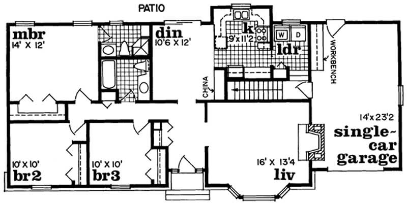 Floor Plan First Story of Ranch Plan #167-1168