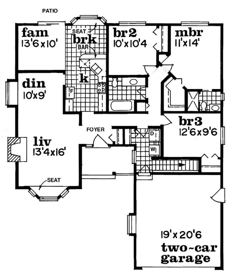 Floor Plan First Story of Ranch Plan #167-1171