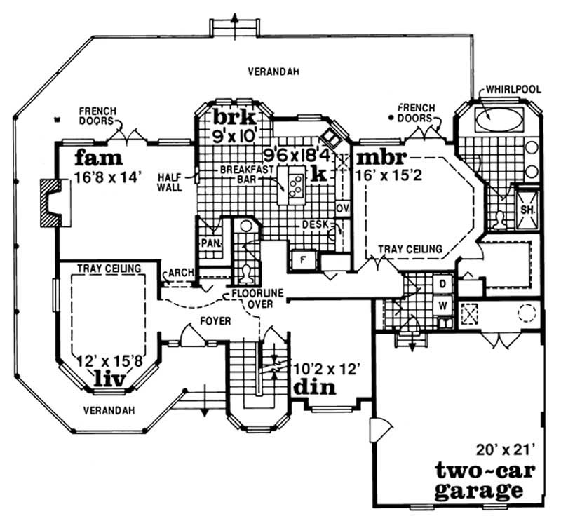 Floor Plan First Story of Country Plan #167-1175