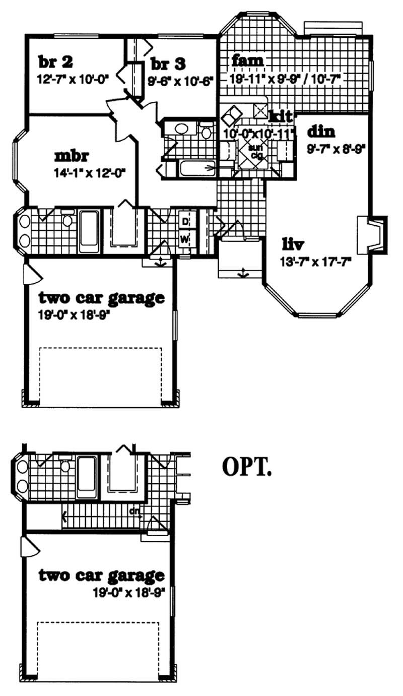Floor Plan Main Level of Ranch Plan #167-1177