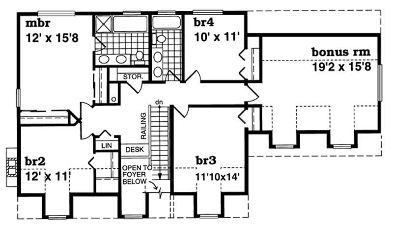 Floor Plan Second Story of Colonial Plan #167-1180