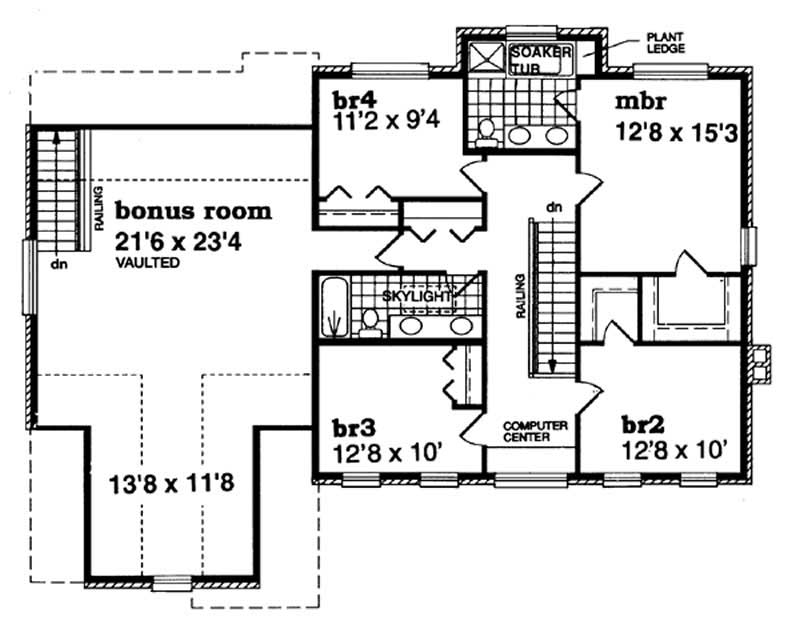 Floor Plan Second Story of Colonial Plan #167-1181