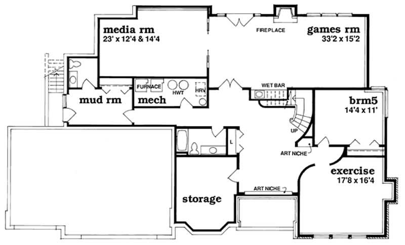 Floor Plan Basement of European Plan #167-1182