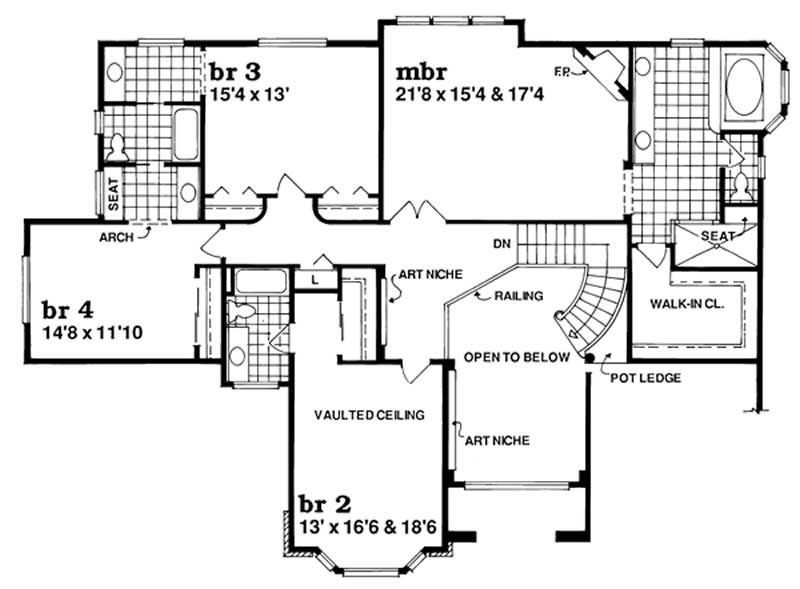 Floor Plan Second Story of European Plan #167-1182