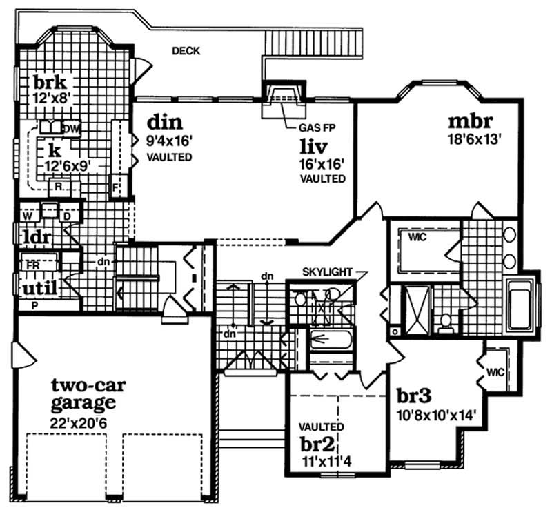 Floor Plan First Story of Ranch Plan #167-1191