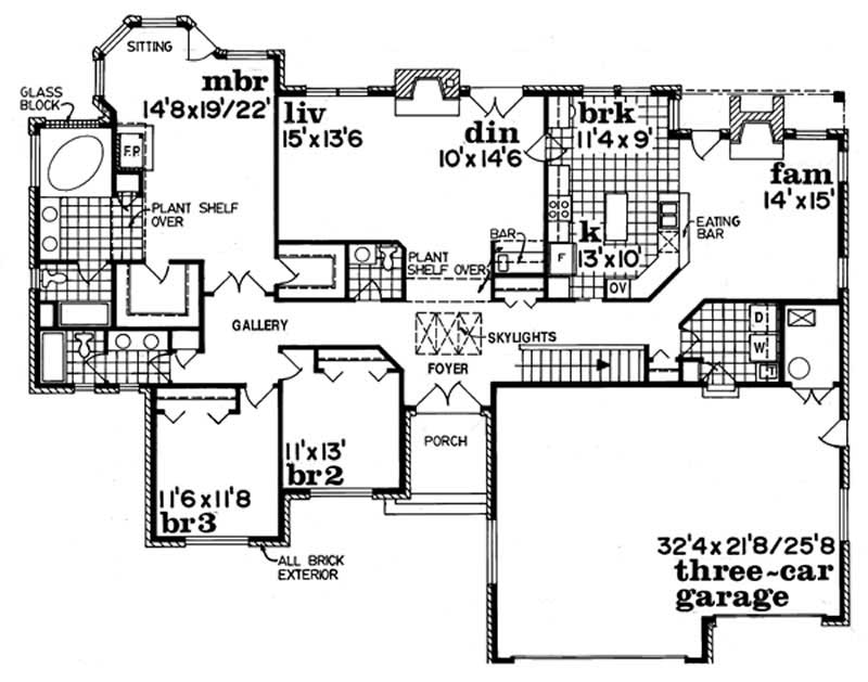 Floor Plan First Story of Ranch Plan #167-1198