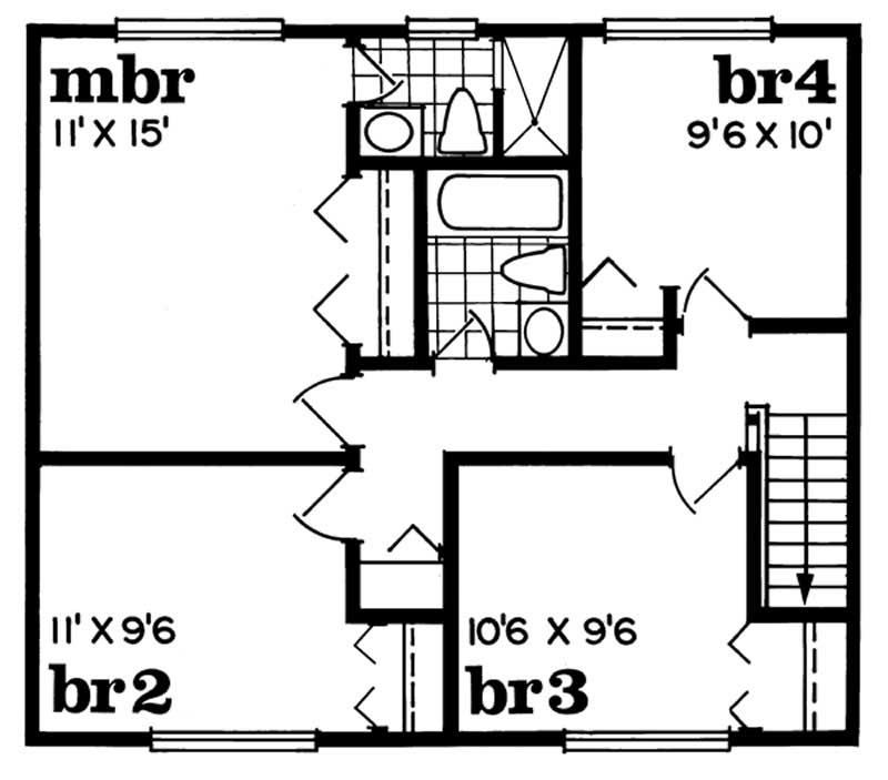 Floor Plan Second Story of Small House Plans #167-1200