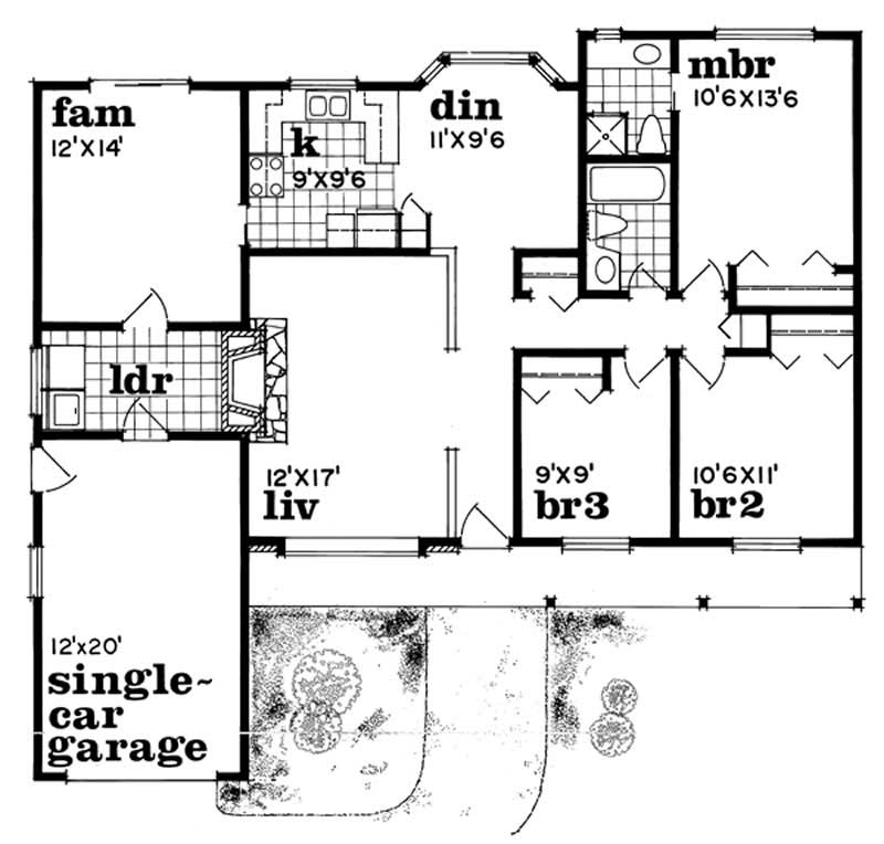 Floor Plan First Story of Ranch Plan #167-1202