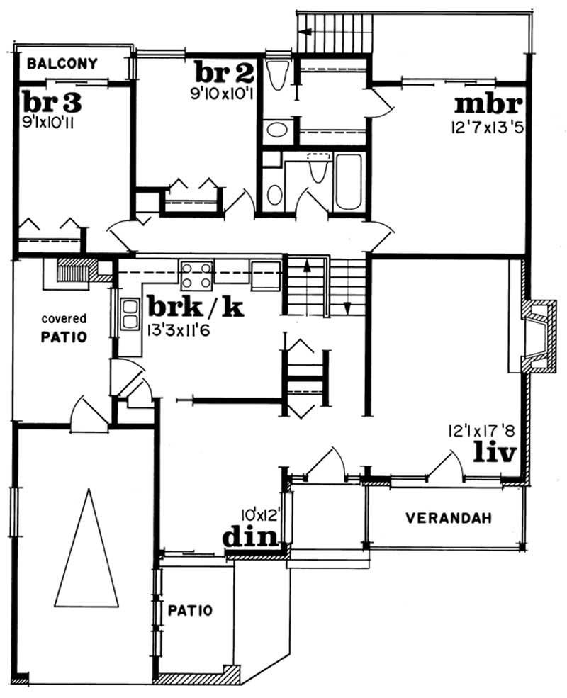 Floor Plan First Story of Country Plan #167-1206
