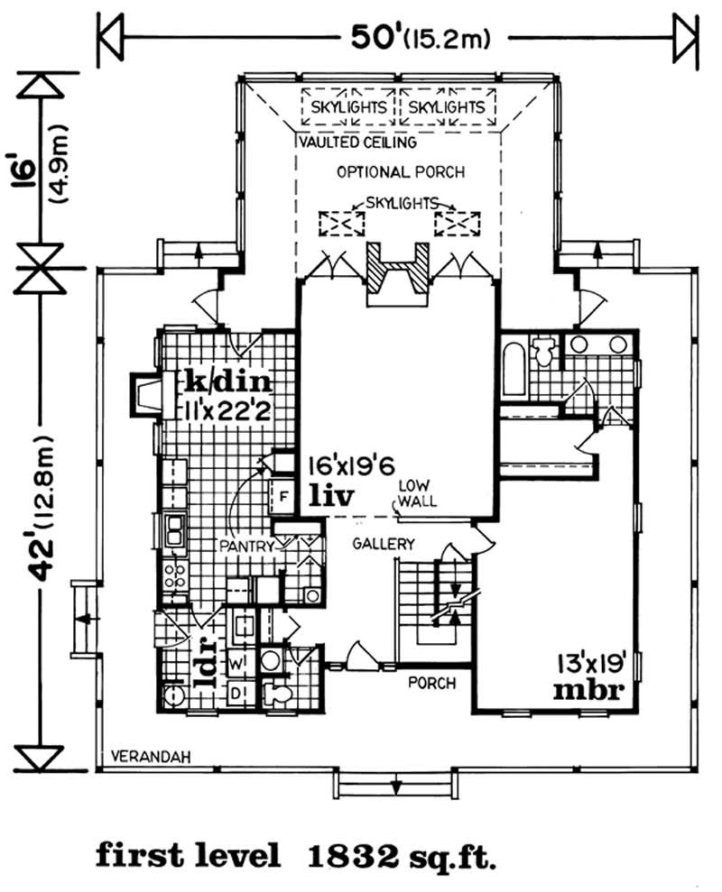 Floor Plan First Story of Country Plan #167-1214