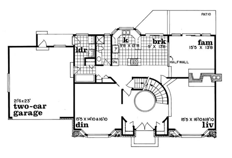 Floor Plan First Story of Tudor Plan #167-1216