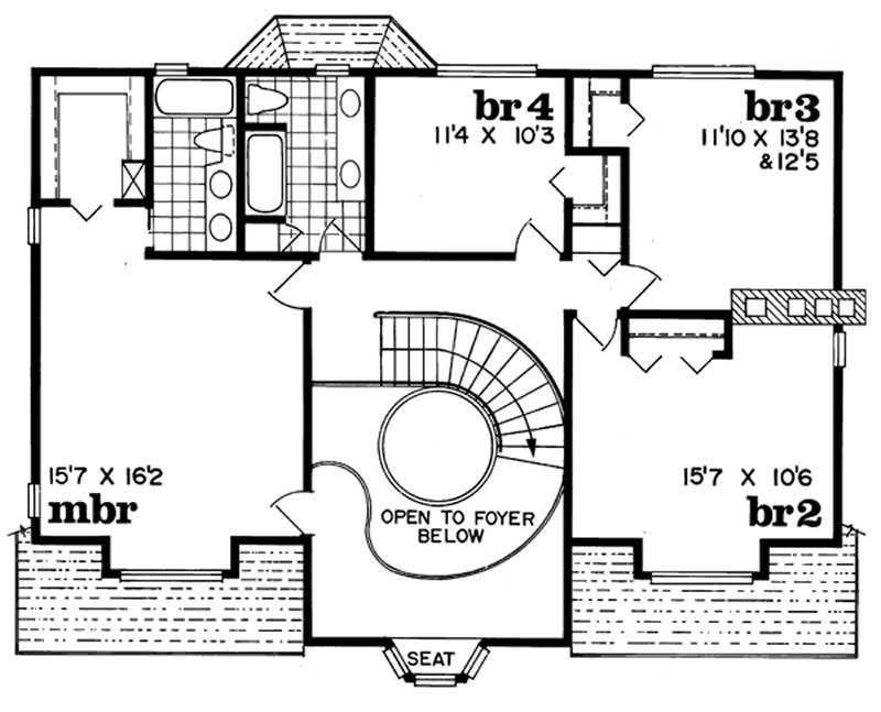 Floor Plan Second Story of Tudor Plan #167-1216
