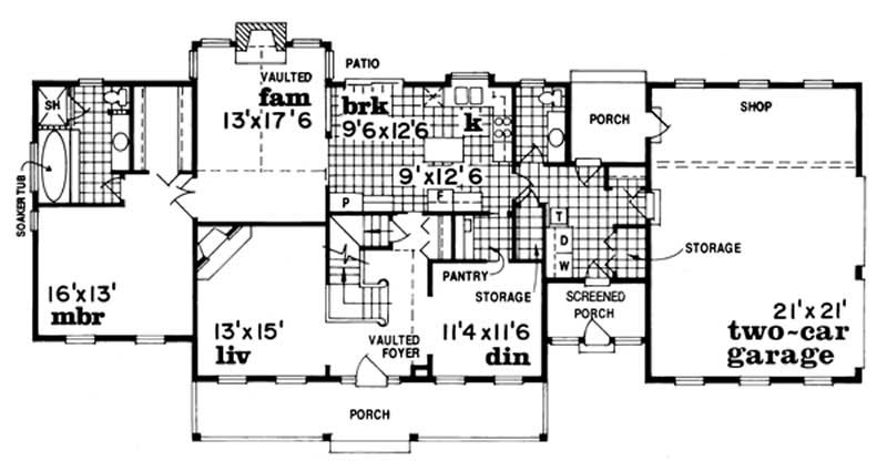Floor Plan First Story of Country Plan #167-1220