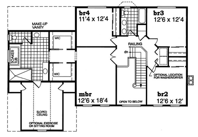 Floor Plan Second Story of European Plan #167-1222