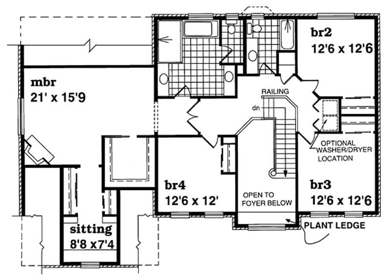 Floor Plan Upper Level of Traditional Plan #167-1223