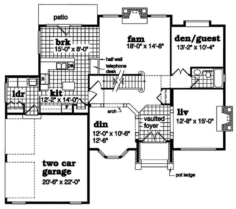 Floor Plan First Story of European Plan #167-1224