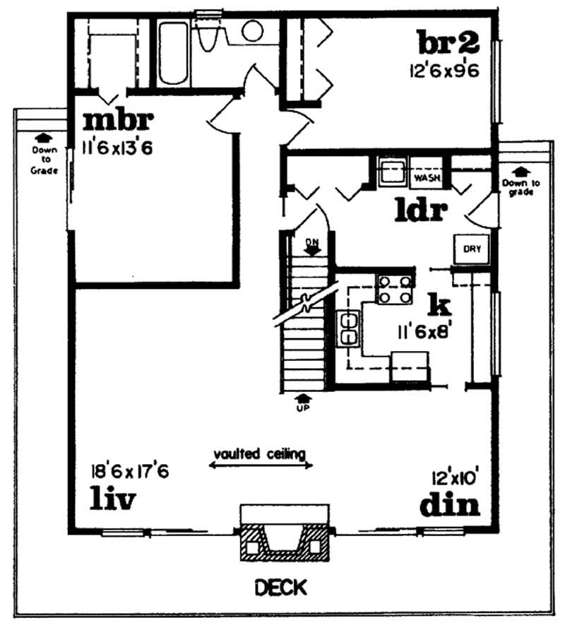 Floor Plan Main Level of A Frame Plan #167-1226