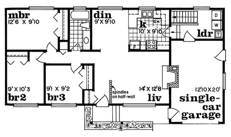 Floor Plan First Story of Ranch Plan #167-1228
