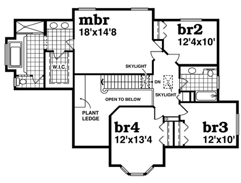 Floor Plan Second Story of European Plan #167-1234