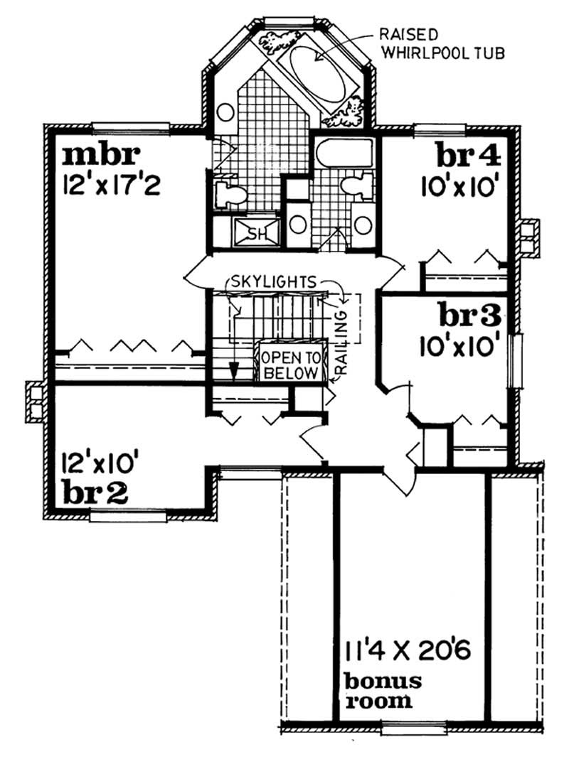 Floor Plan Second Story of Country Plan #167-1238