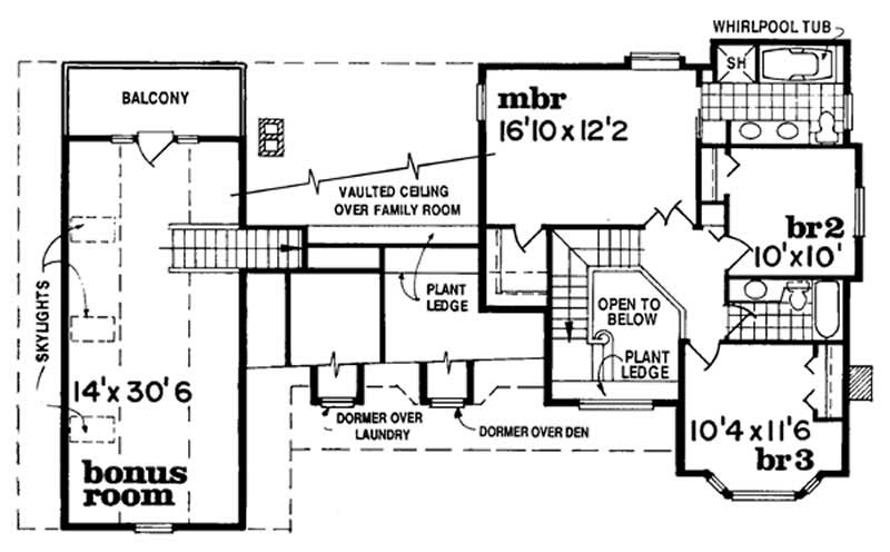 Floor Plan Second Story of Country Plan #167-1241