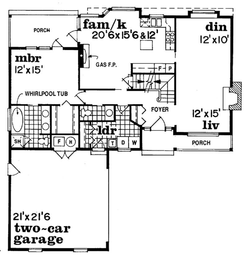 Floor Plan First Story of Country Plan #167-1242