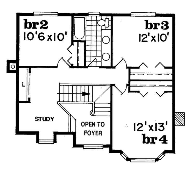 Floor Plan Second Story of Country Plan #167-1242