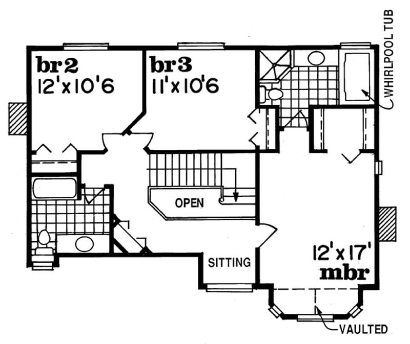 Floor Plan Second Story of Country Plan #167-1245