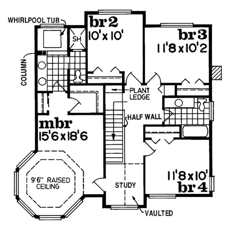 Floor Plan Second Story of Country Plan #167-1248