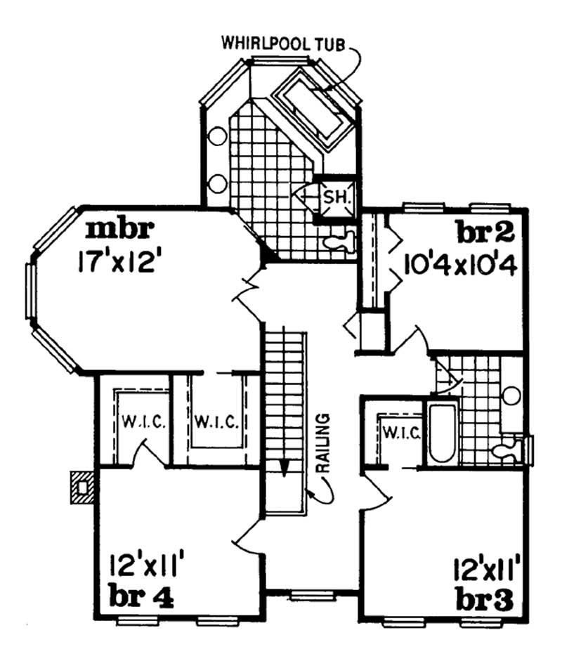 Floor Plan Second Story of Country Plan #167-1249