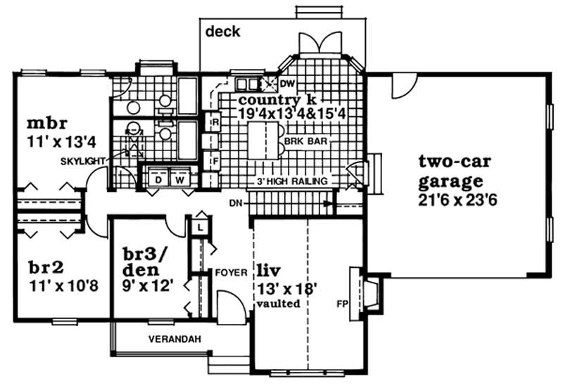 Floor Plan First Story of Country Plan #167-1255