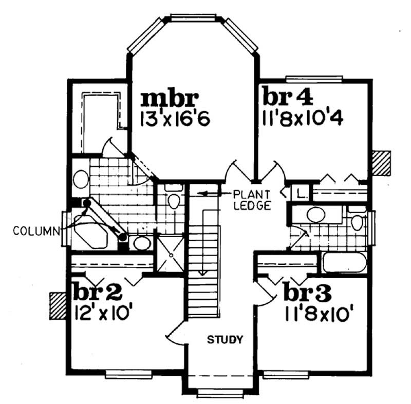 Floor Plan Second Story of Country Plan #167-1256
